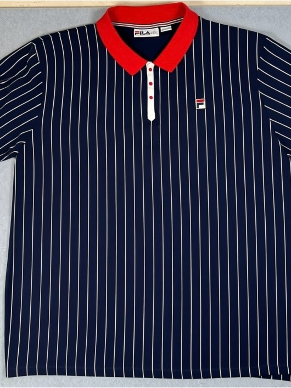 FILA Men’s 4XL Polo Shirt Navy Pinstripe Red White Tennis Retro 4X Big Size